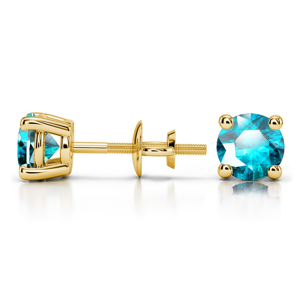 Round Aquamarine Stud Earrings In Gold (5.1 Mm)  | 03