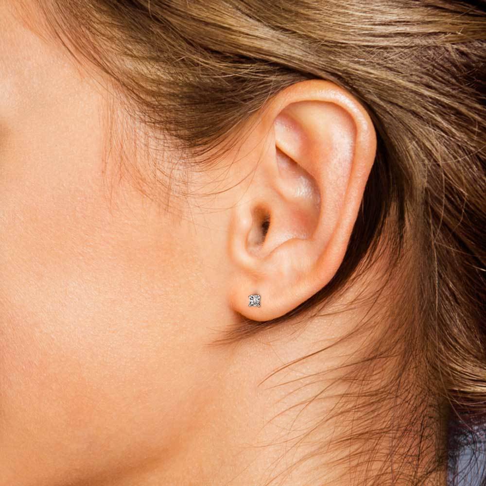 Asscher Diamond Stud Earrings in Platinum (1/4 ctw) | 04