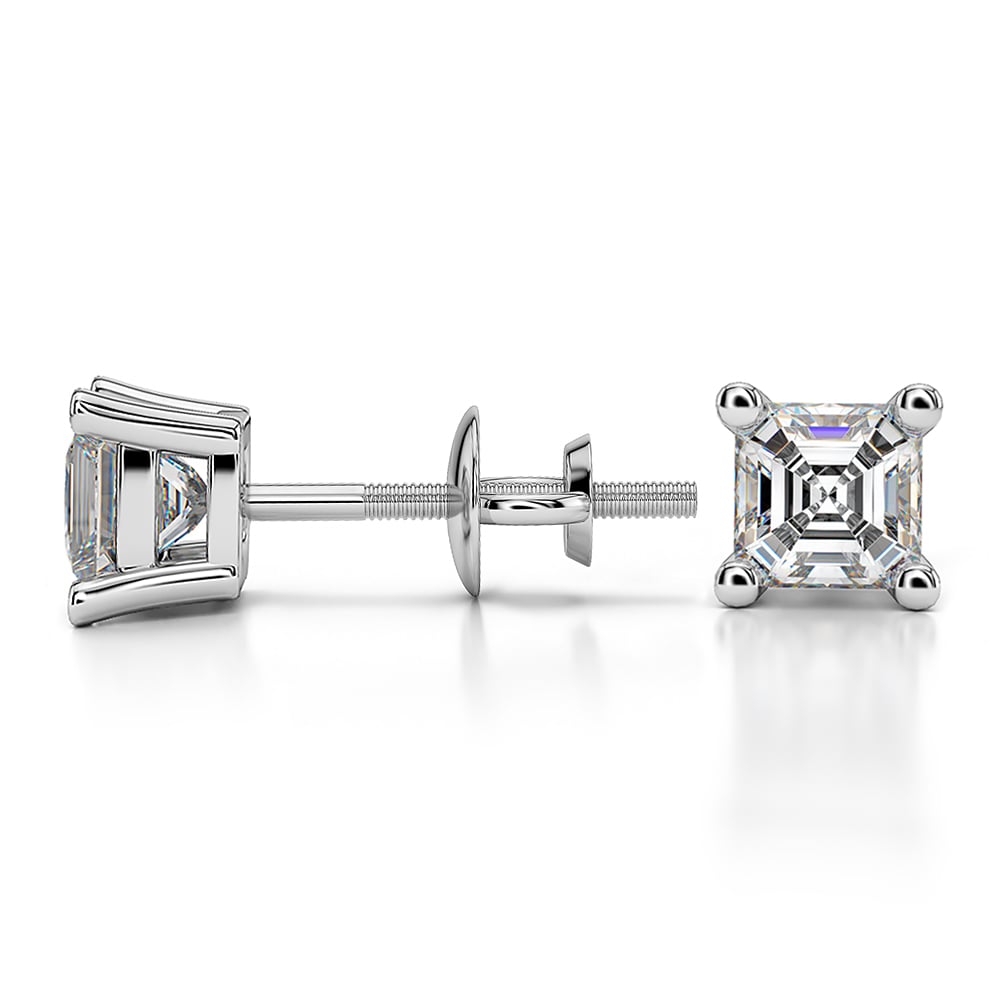 Asscher Diamond Stud Earrings in White Gold (3/4 ctw) | 03