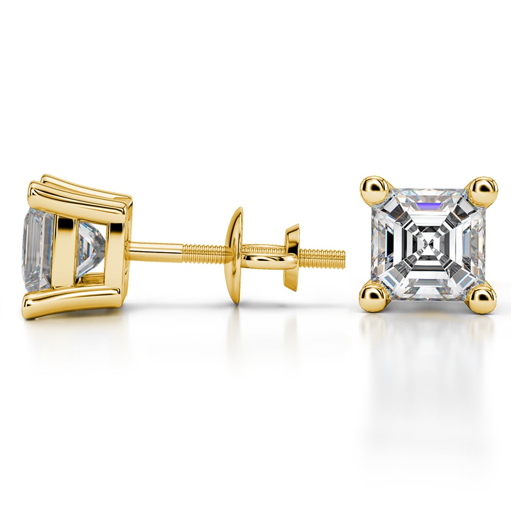 Three Carat Asscher Cut Diamond Earrings In Yellow Gold | 03