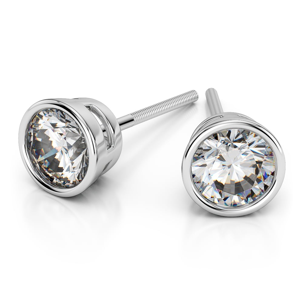 Bezel Diamond Stud Earrings in Platinum (3 ctw) | 01