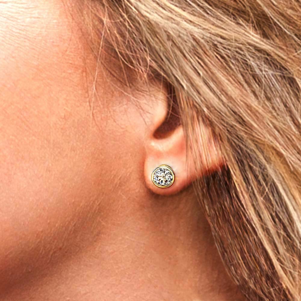 Bezel Diamond Stud Earrings in 14K Yellow Gold (3 ctw) | 04