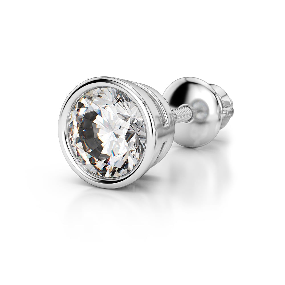 Single Diamond Stud Earring Setting (Bezel) In White Gold | 04