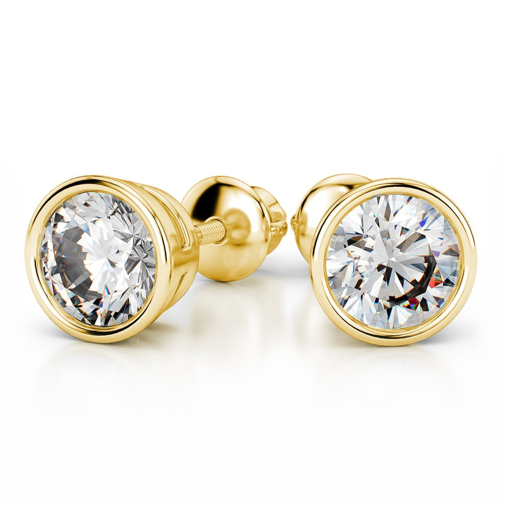 Bezel Diamond Earring Settings In Yellow Gold (14k or 18k) | 04