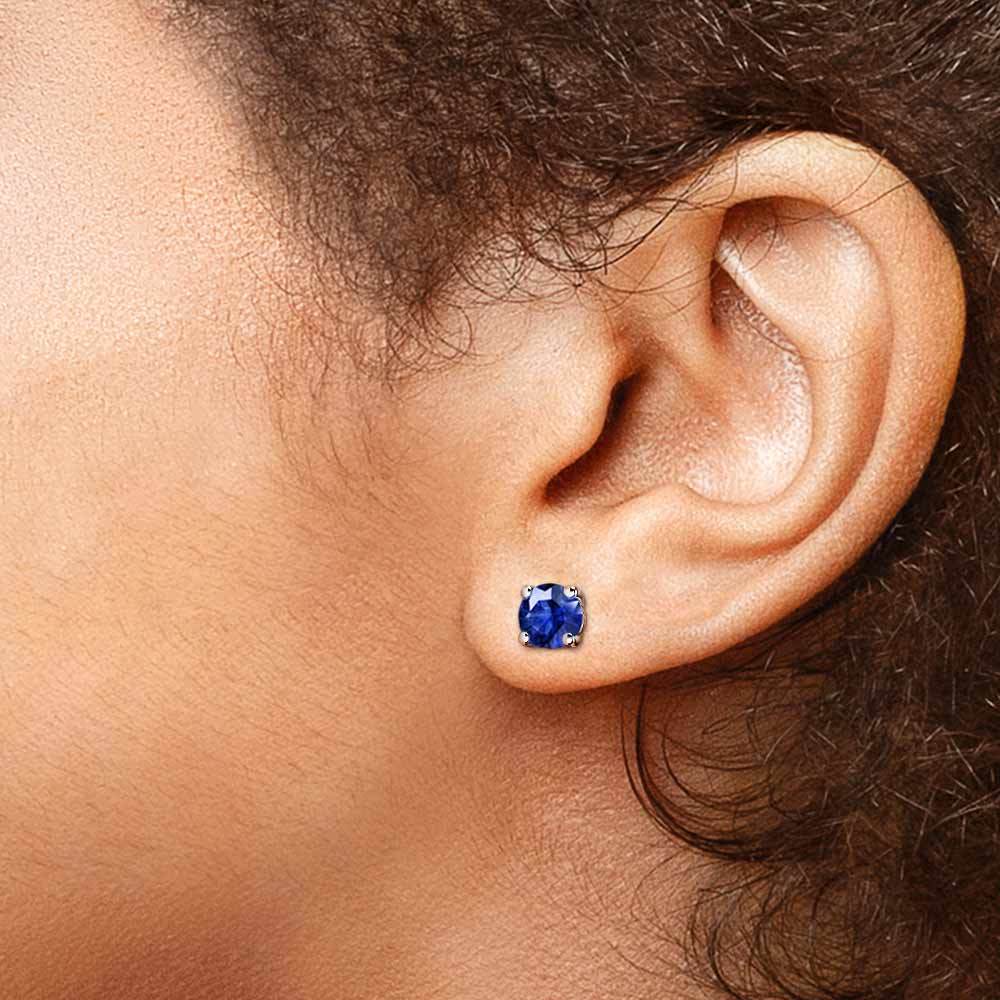 Blue Sapphire Round Gemstone Single Stud Earring In White Gold (5.9 Mm) | 04