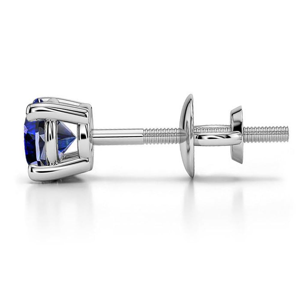 Blue Sapphire Round Gemstone Single Stud Earring In White Gold (5.9 Mm) | 03