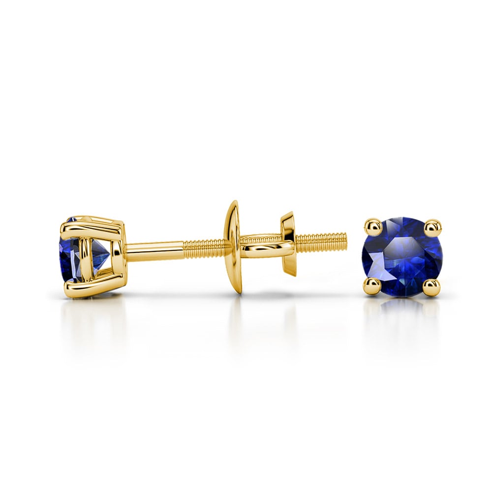 14K Yellow Gold Blue Sapphire Stud Earrings (3.2 Mm) | 03