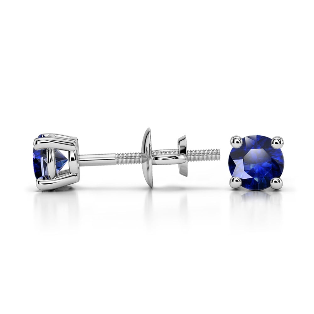 Round Blue Sapphire Gemstone Stud Earrings In Platinum | 03