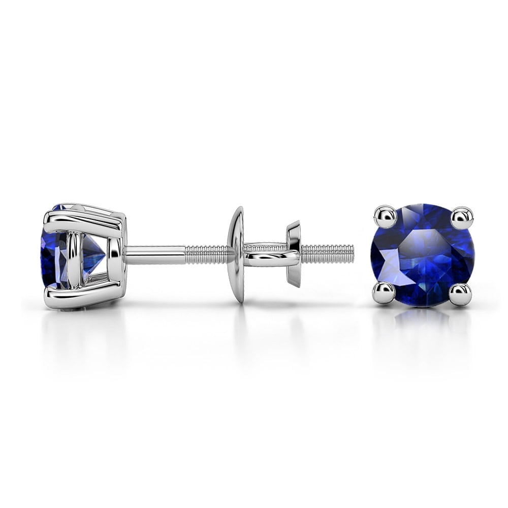1 Carat Blue Sapphire Stud Earrings In White Gold (4.5mm) | 03