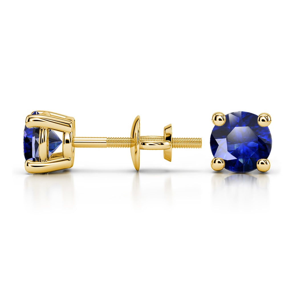 Blue Sapphire Stud Earrings In Yellow Gold (5.1 Mm) | 03