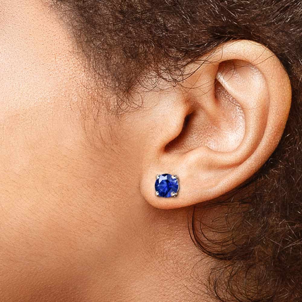 5 Carat Blue Sapphire Stud Earrings In White Gold (8.1 mm) | 04