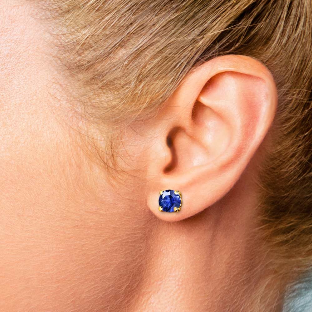 5 Carat Blue Sapphire Stud Earrings In Yellow Gold (8.1 mm) | 04