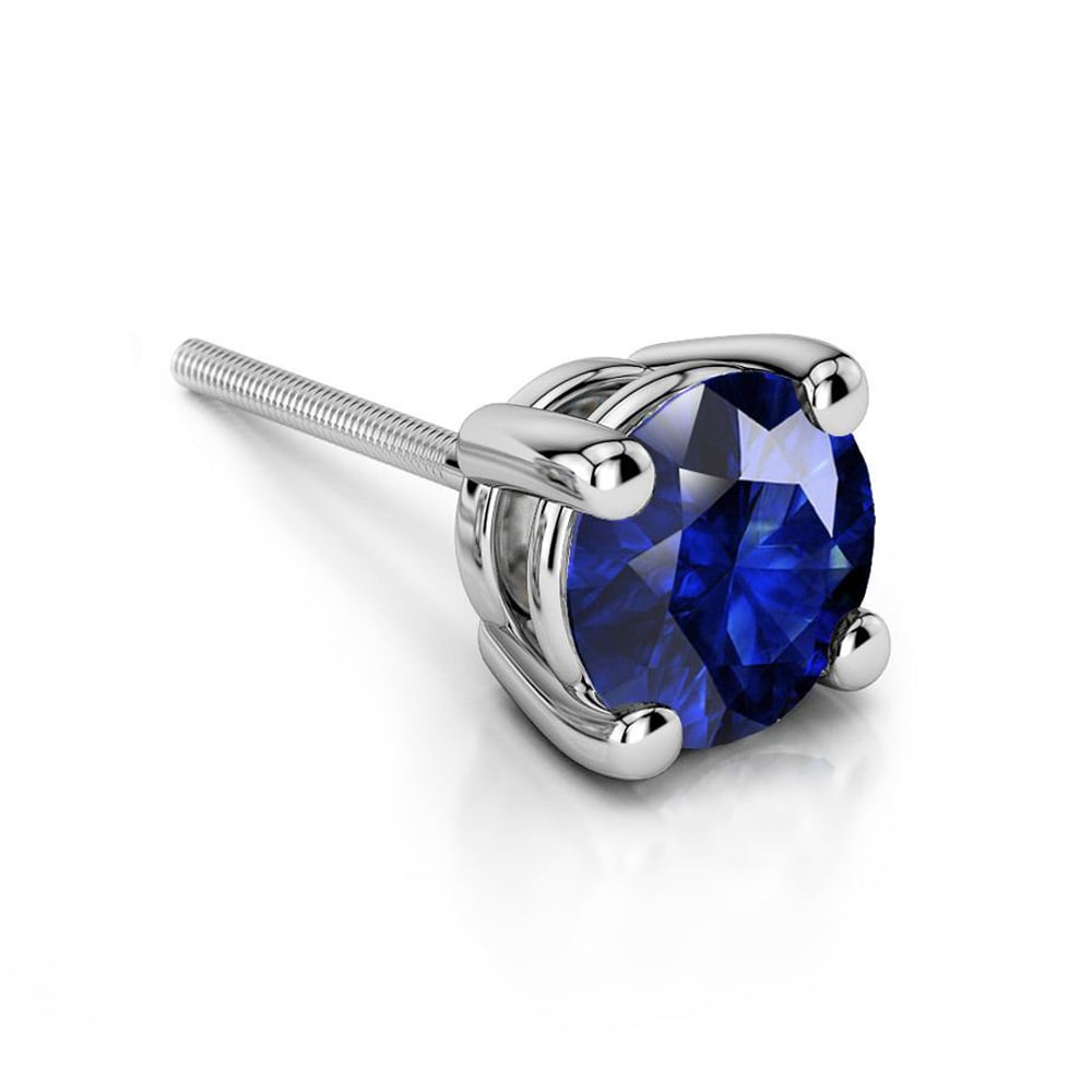 Large Single Sapphire Stud Earring In White Gold (6.4mm) | 01