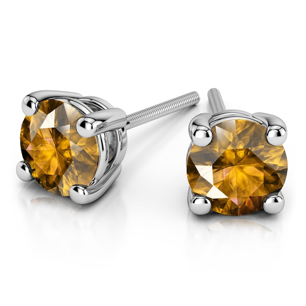Round Citrine Earrings In White Gold (3.4 Mm) | 01
