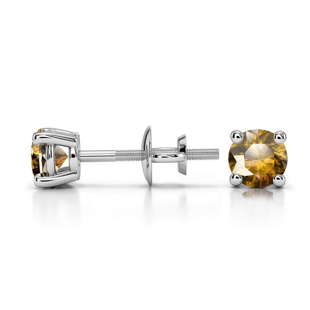 Round Citrine Earring Studs In White Gold (4.1 Mm) | 03