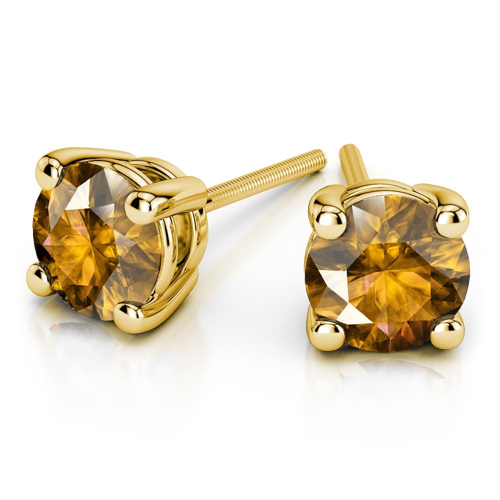 Citrine Round Gemstone Stud Earrings in Yellow Gold (5.1 mm) | 01