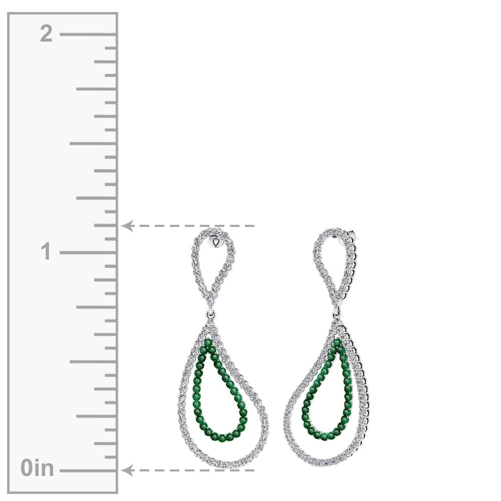 Teardrop Diamond And Emerald Earrings In 14K White Gold | 02