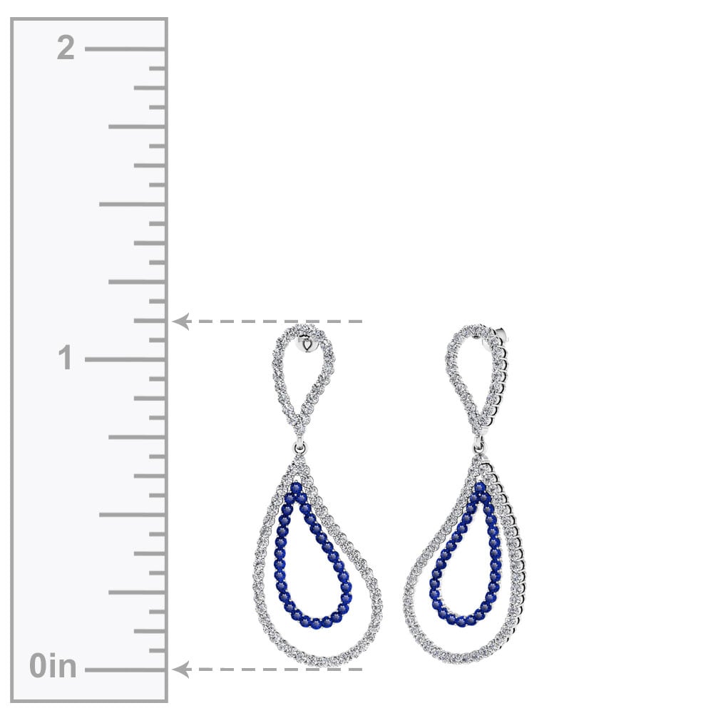 Sapphire And Diamond Earrings In White Gold (Curved Dangle Design) | 02