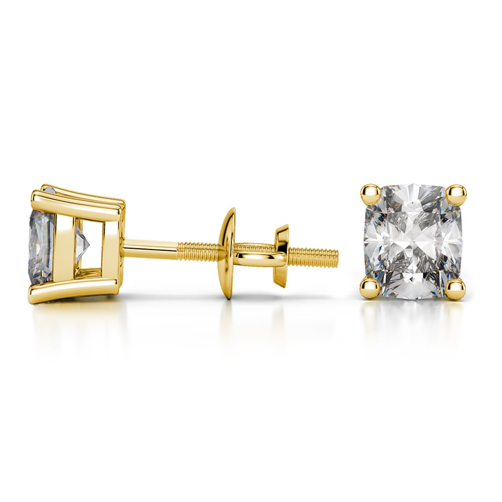 Cushion Cut Diamond Earrings In Yellow Gold (1 1/2 Ctw) | 03