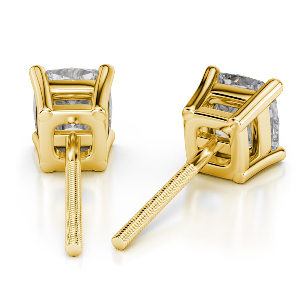 Cushion Diamond Stud Earrings in Yellow Gold (3 ctw) | 02