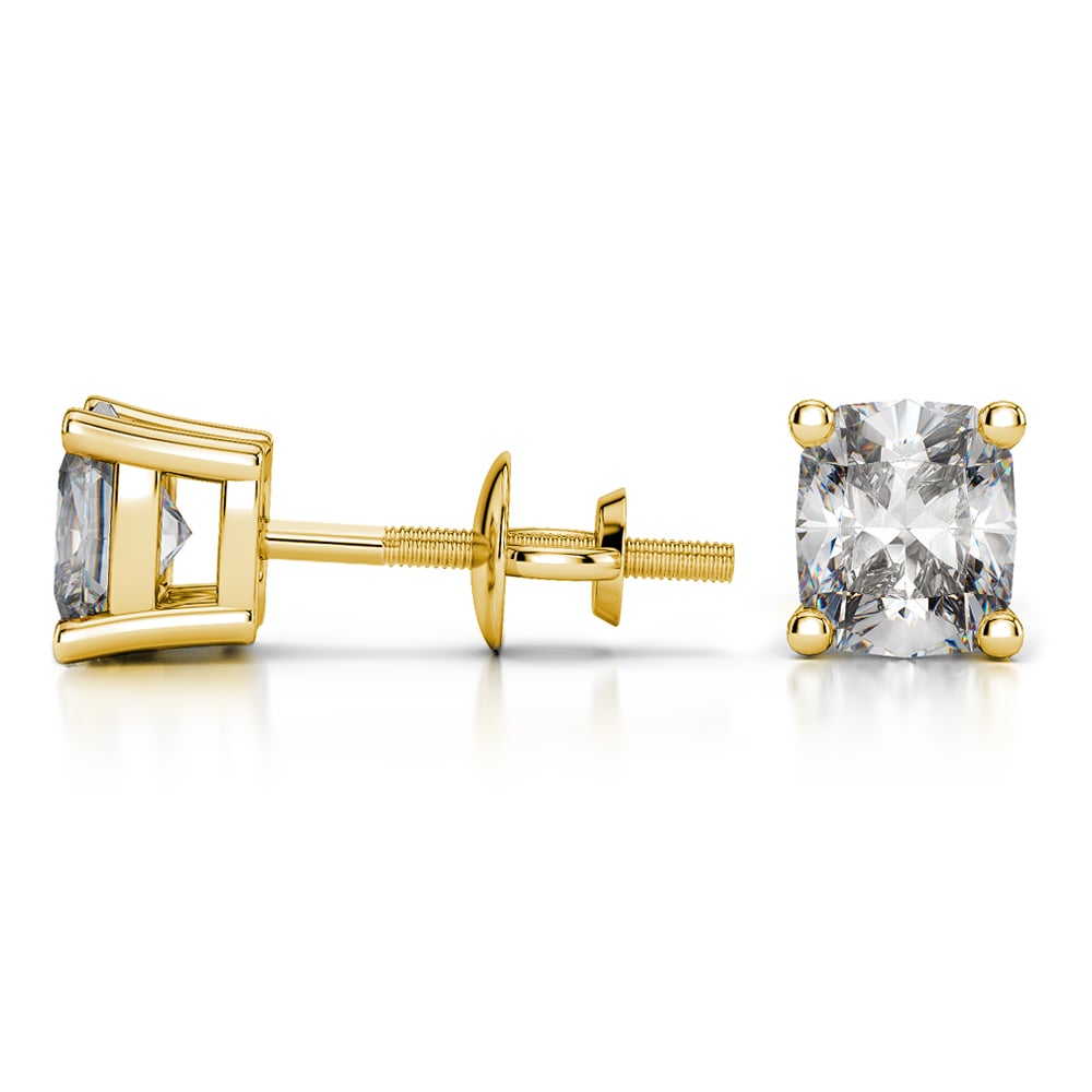 Cushion Diamond Stud Earrings in Yellow Gold (3 ctw) | 03