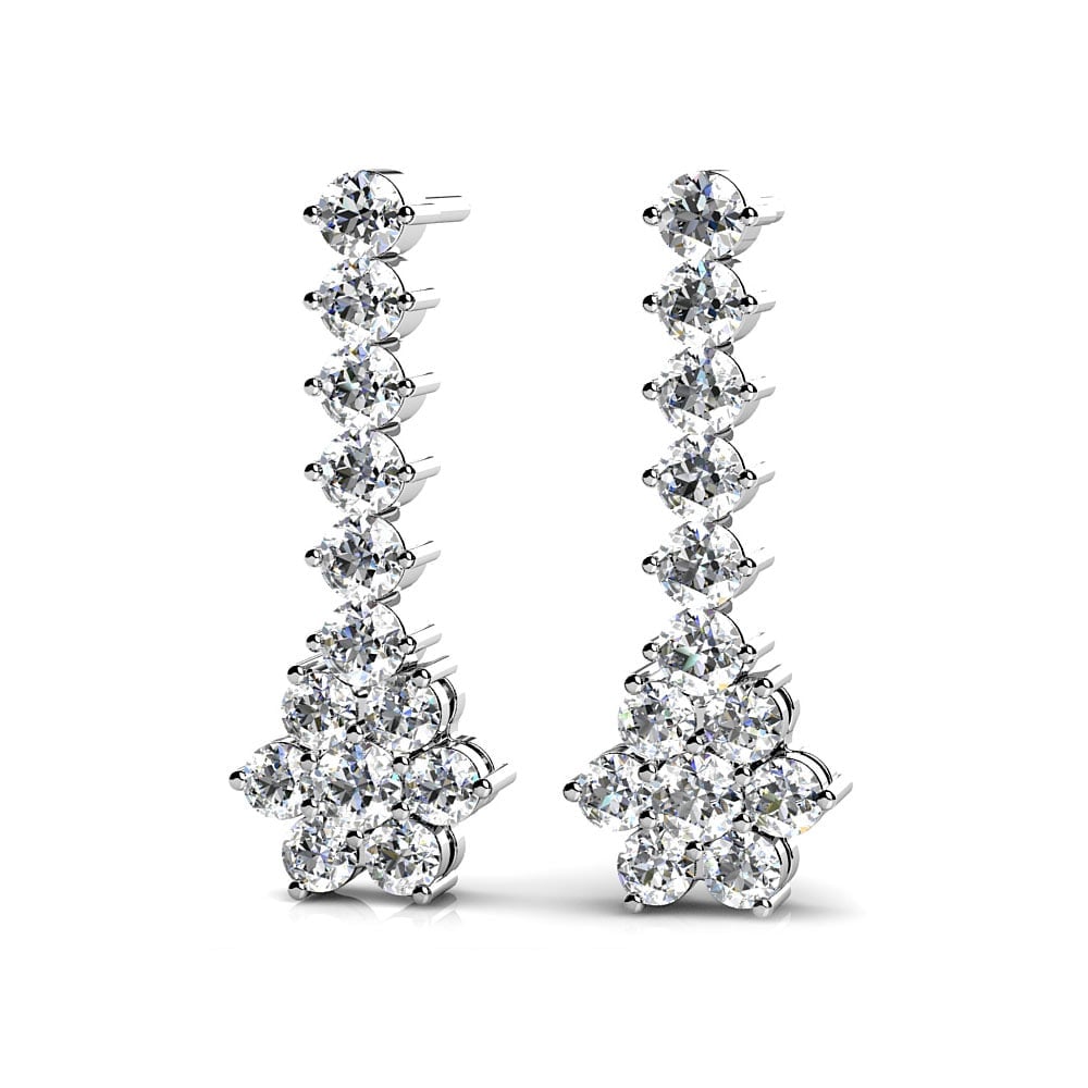 One Carat Dangle Diamond Earrings In White Gold | 01