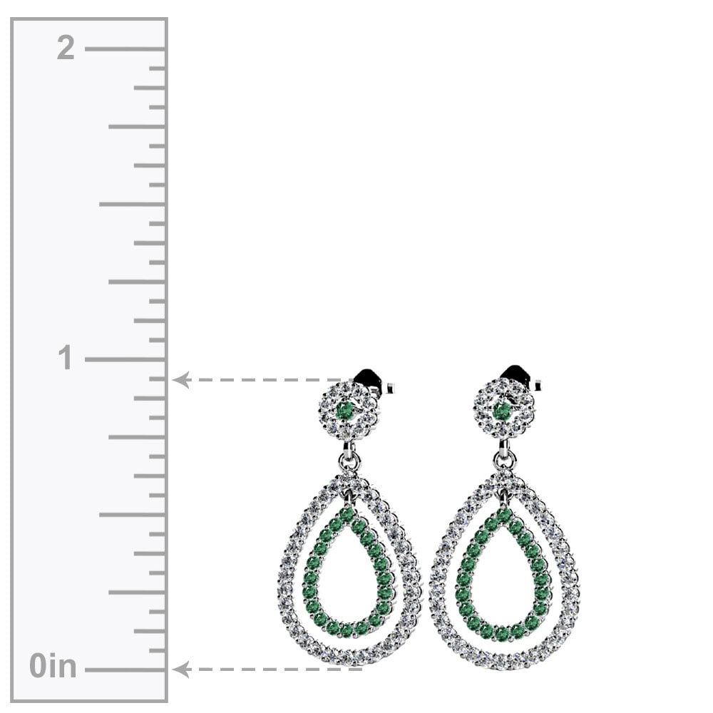 Diamond & Emerald Drop Earrings In 14k White Gold | 02