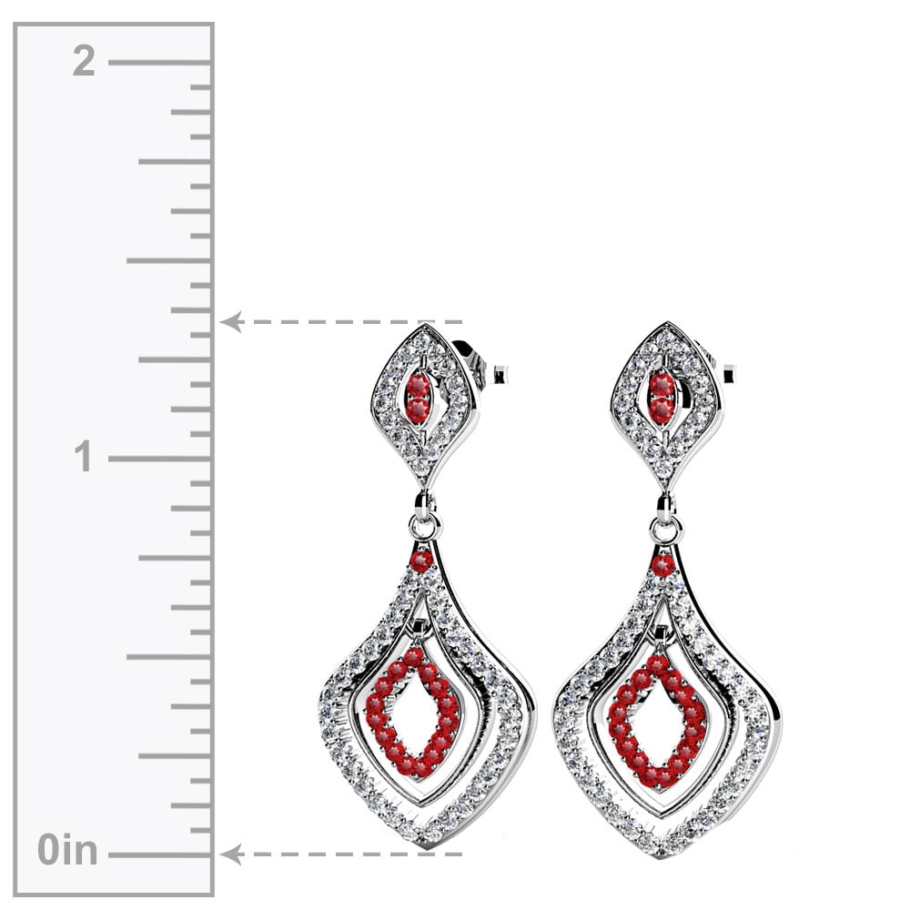 Vintage Inspired Diamond And Ruby Dangle Earrings In White Gold | 02
