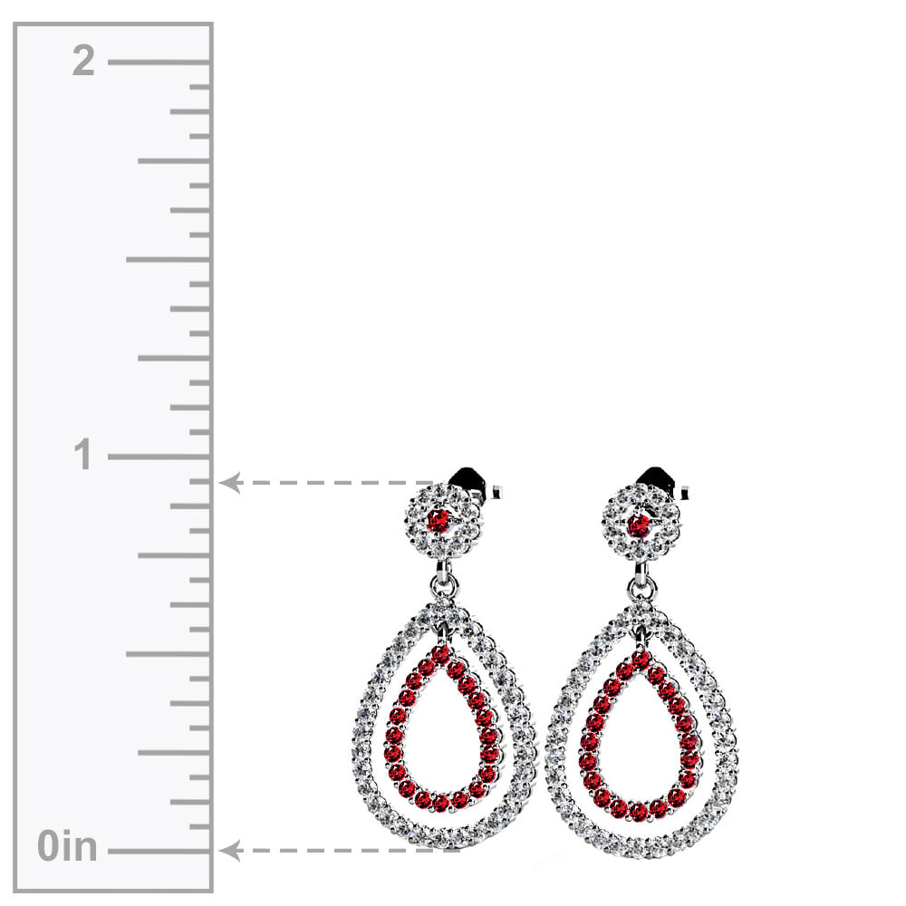 Teardrop Diamond And Ruby Gemstone Earrings In 14K White Gold | 02