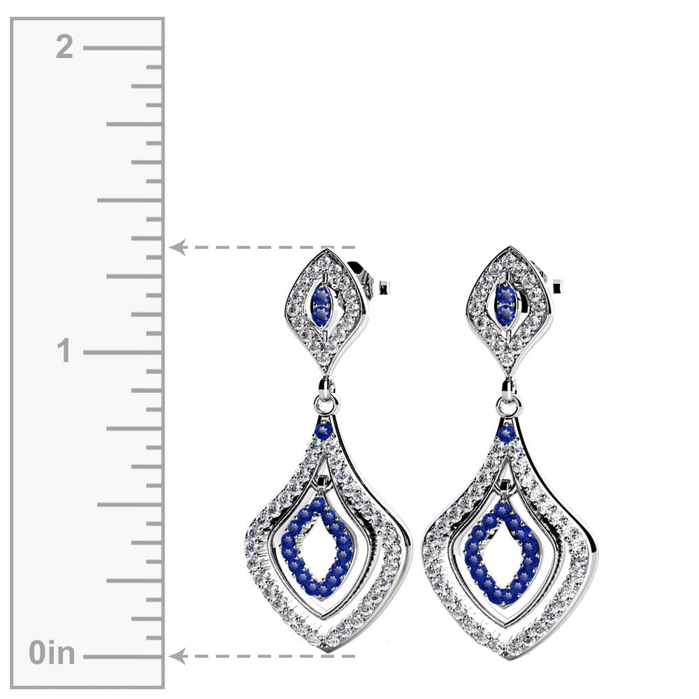 Vintage Inspired Diamond And Sapphire Dangle Earrings In White Gold | 02