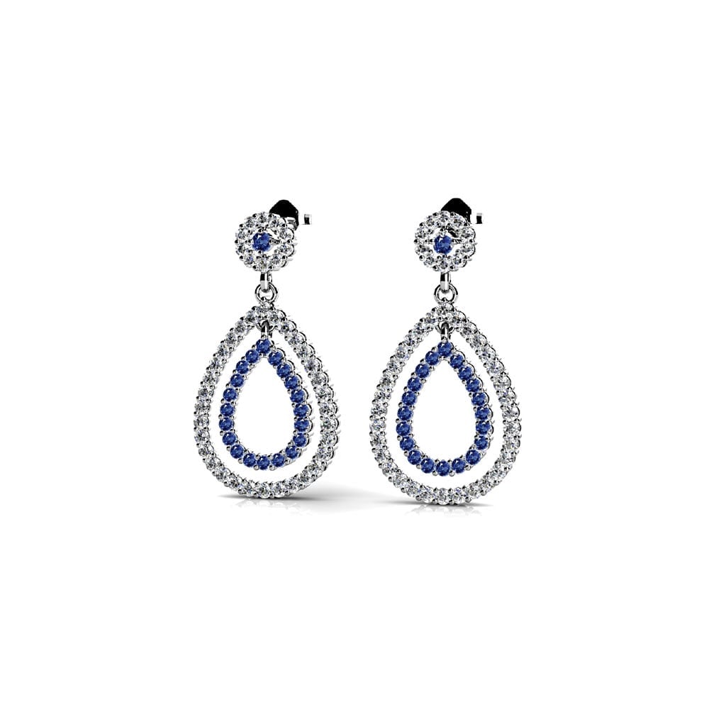 Sapphire And Diamond Earrings In White Gold (Teardrop Design) | 01