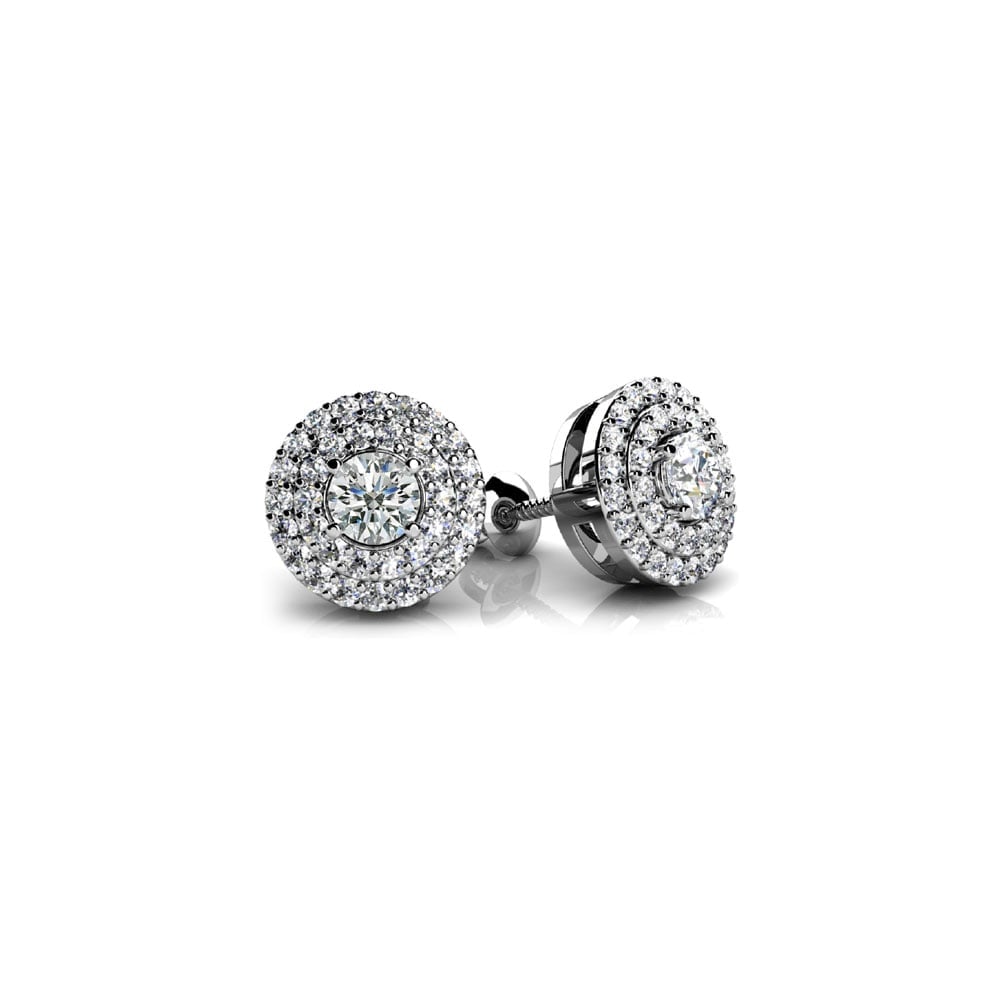 Double Halo Diamond Stud Earrings in 14K White Gold (1/2 Ctw) | 01