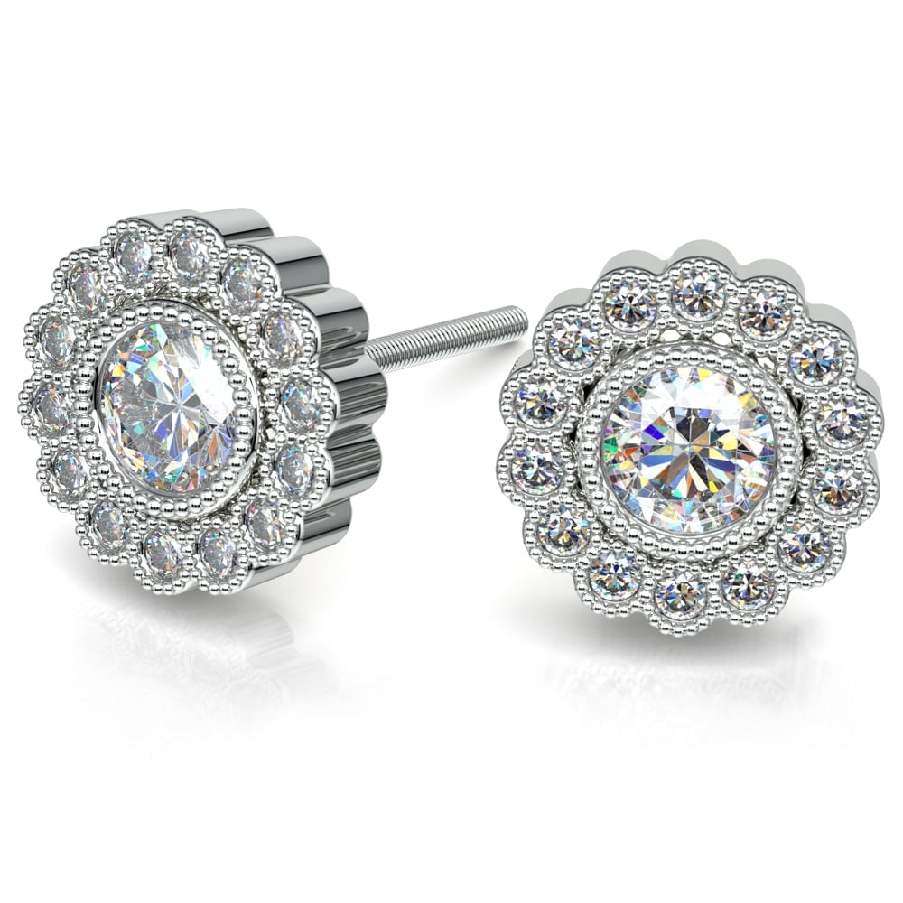 Diamond Flower Stud Earrings In White Gold | 01