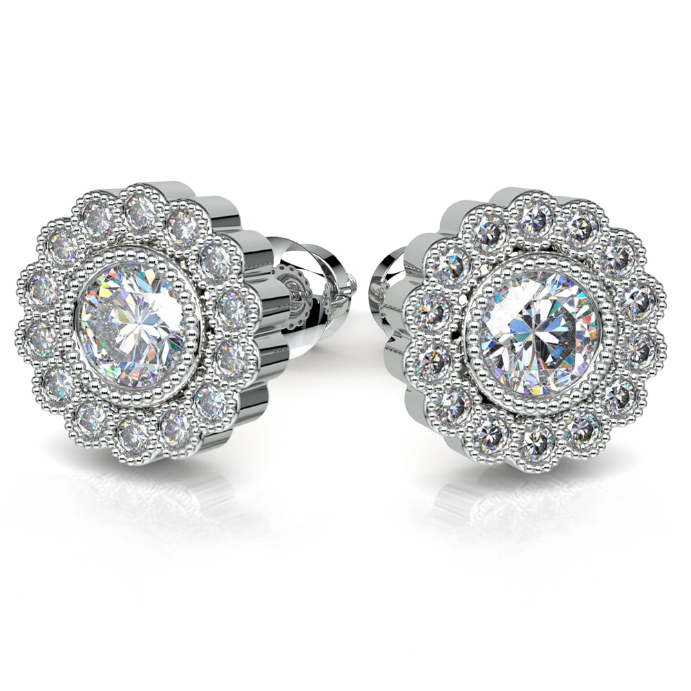 Diamond Flower Stud Earrings In White Gold | 04