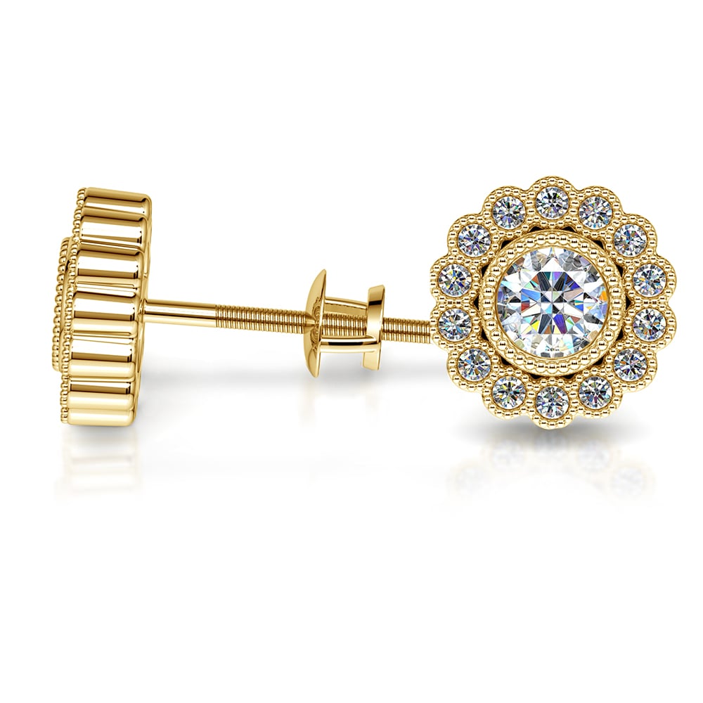 Gold Flower Stud Earrings - Diamond Settings  | 03