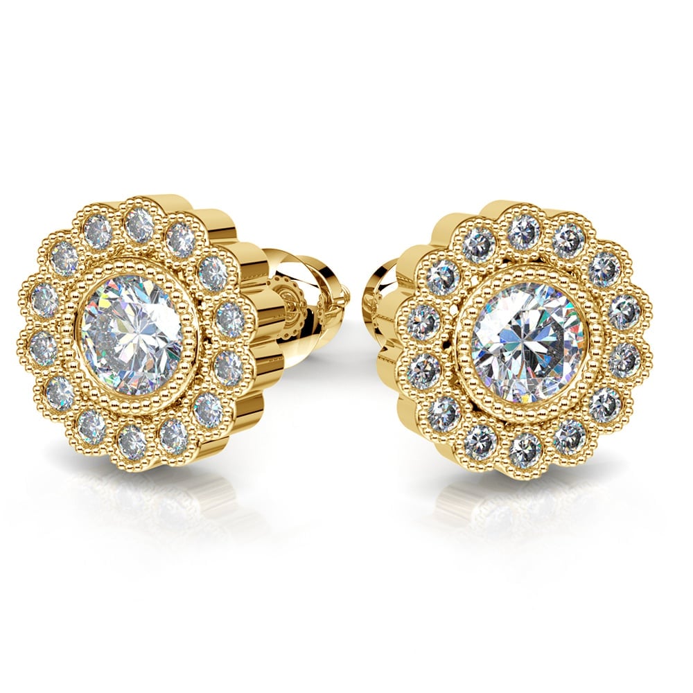 Gold Flower Stud Earrings - Diamond Settings  | 04