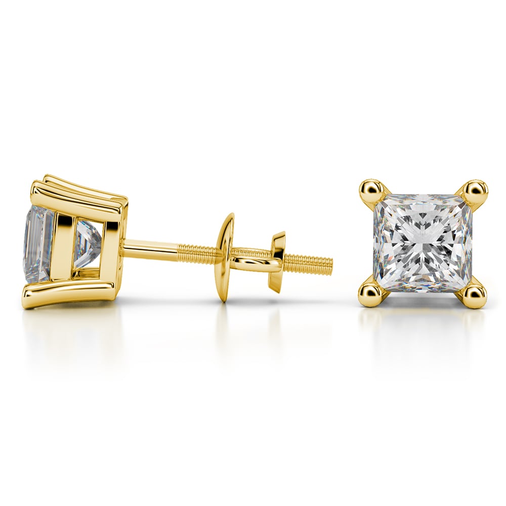 Four Prong Diamond Earring Settings (Square) in Yellow Gold | 03