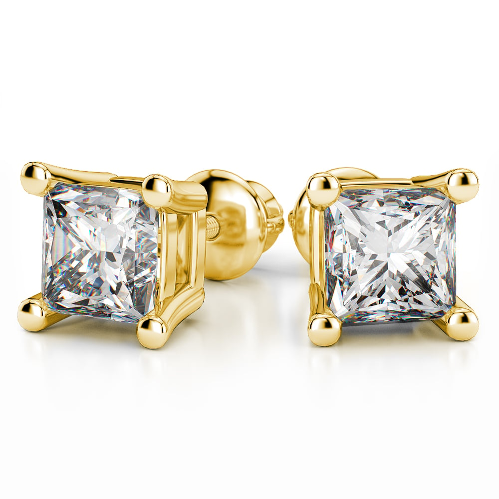 Four Prong Diamond Earring Settings (Square) in Yellow Gold | 04