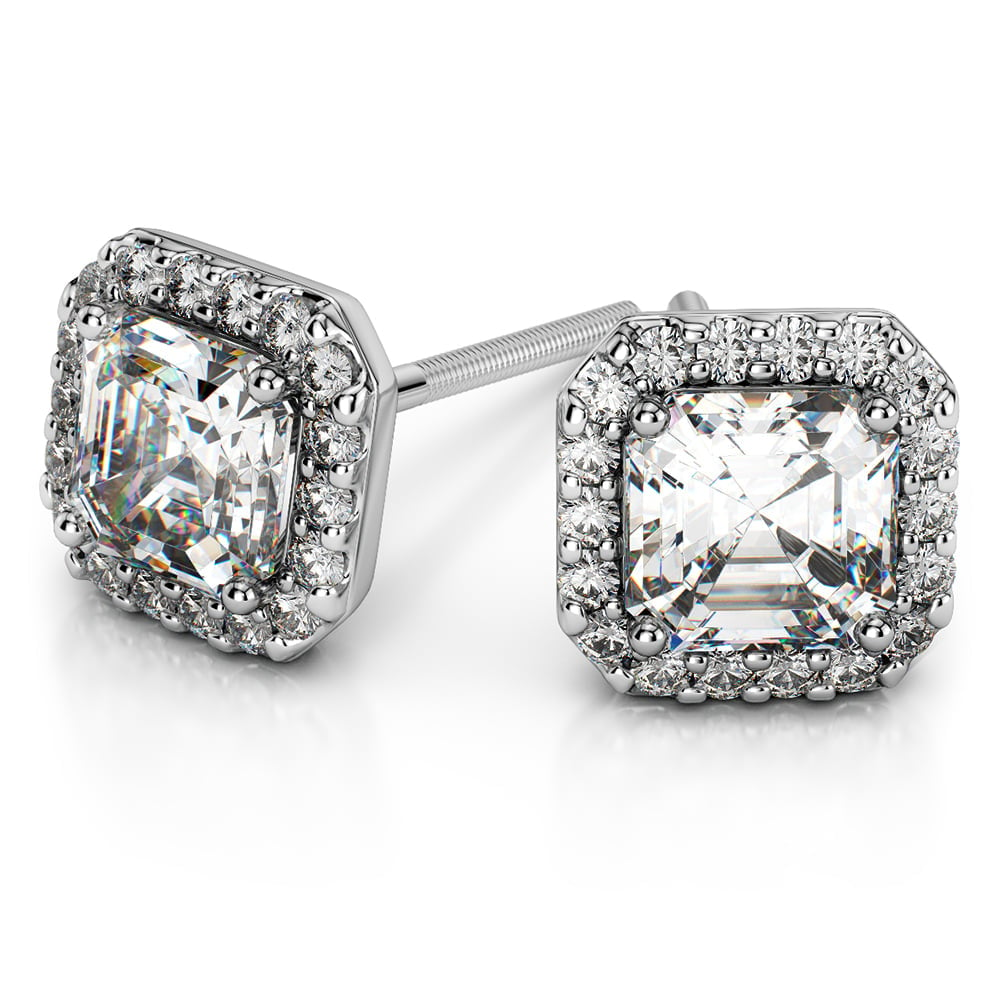 Halo Asscher Cut Diamond Earrings In White Gold (Settings) | 01