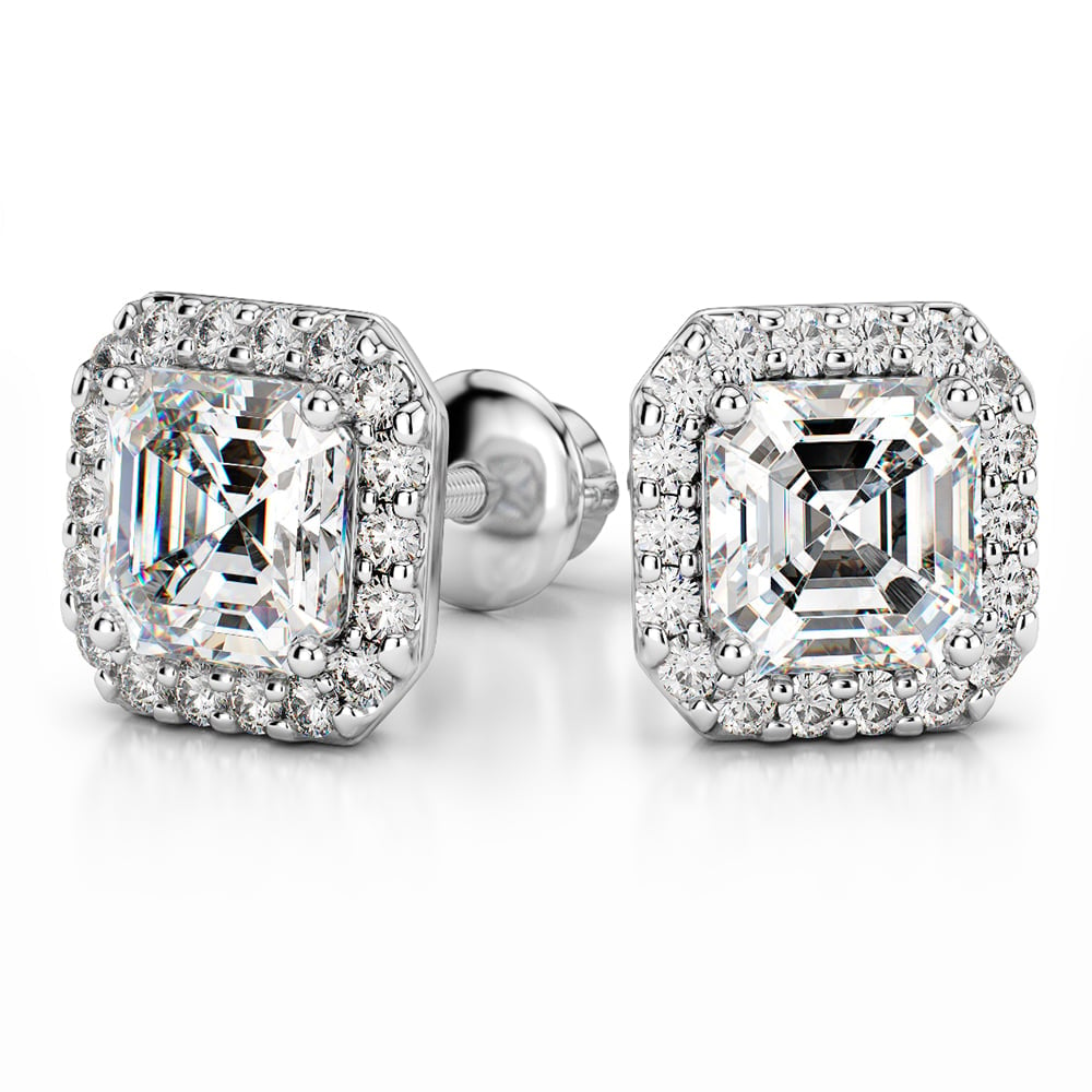 Halo Asscher Cut Diamond Earrings In White Gold (Settings) | 04