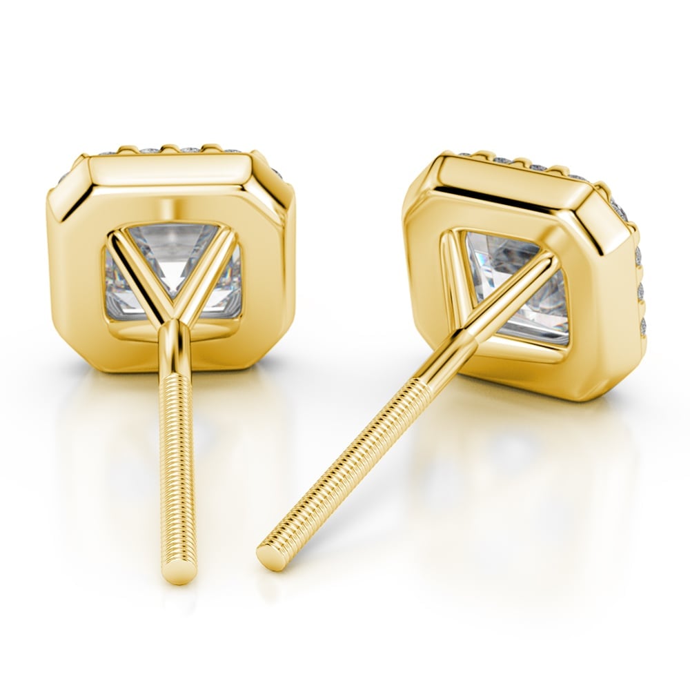 Halo Asscher Cut Diamond Earrings In Yellow Gold (Settings) | 02