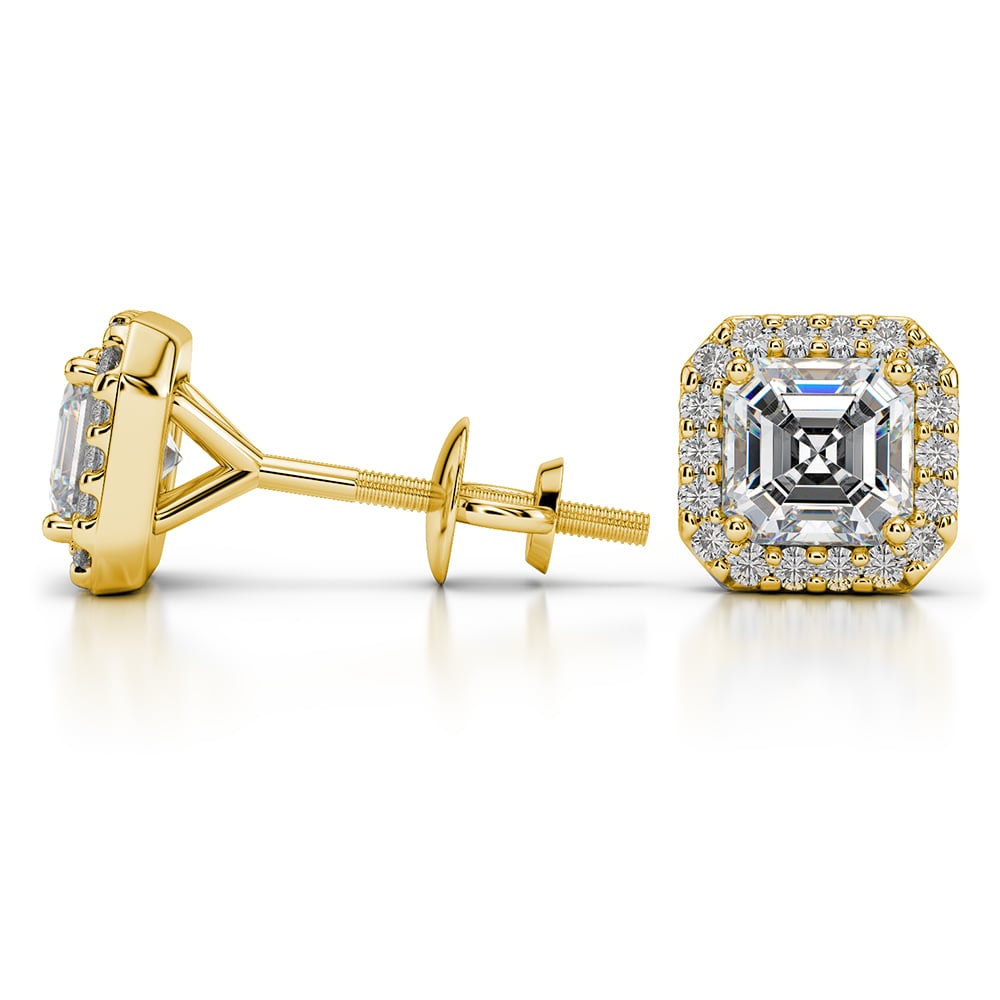 Halo Asscher Cut Diamond Earrings In Yellow Gold (Settings) | 03