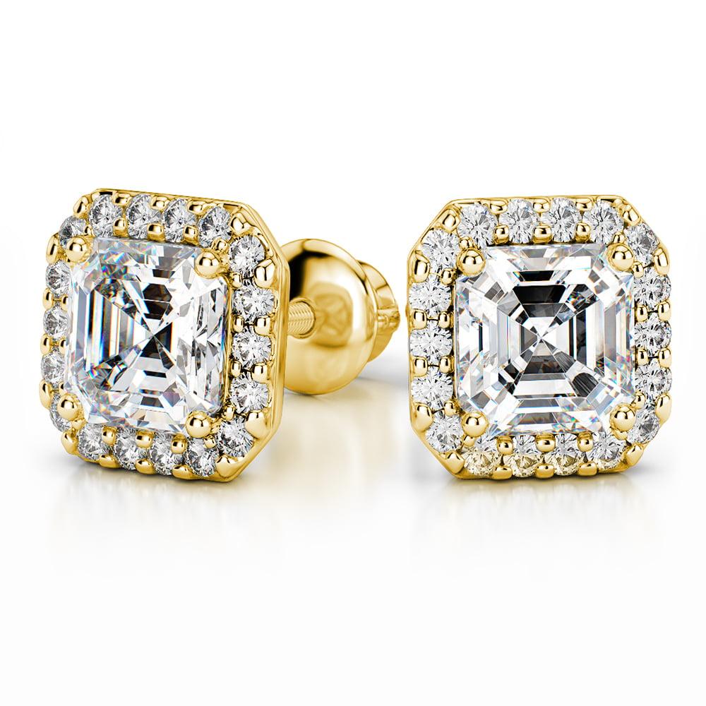 Halo Asscher Cut Diamond Earrings In Yellow Gold (Settings) | 04