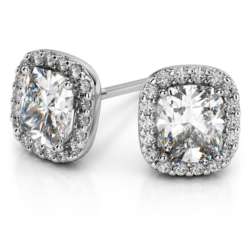 Halo Cushion Cut Diamond Earrings In White Gold (Settings) | 01