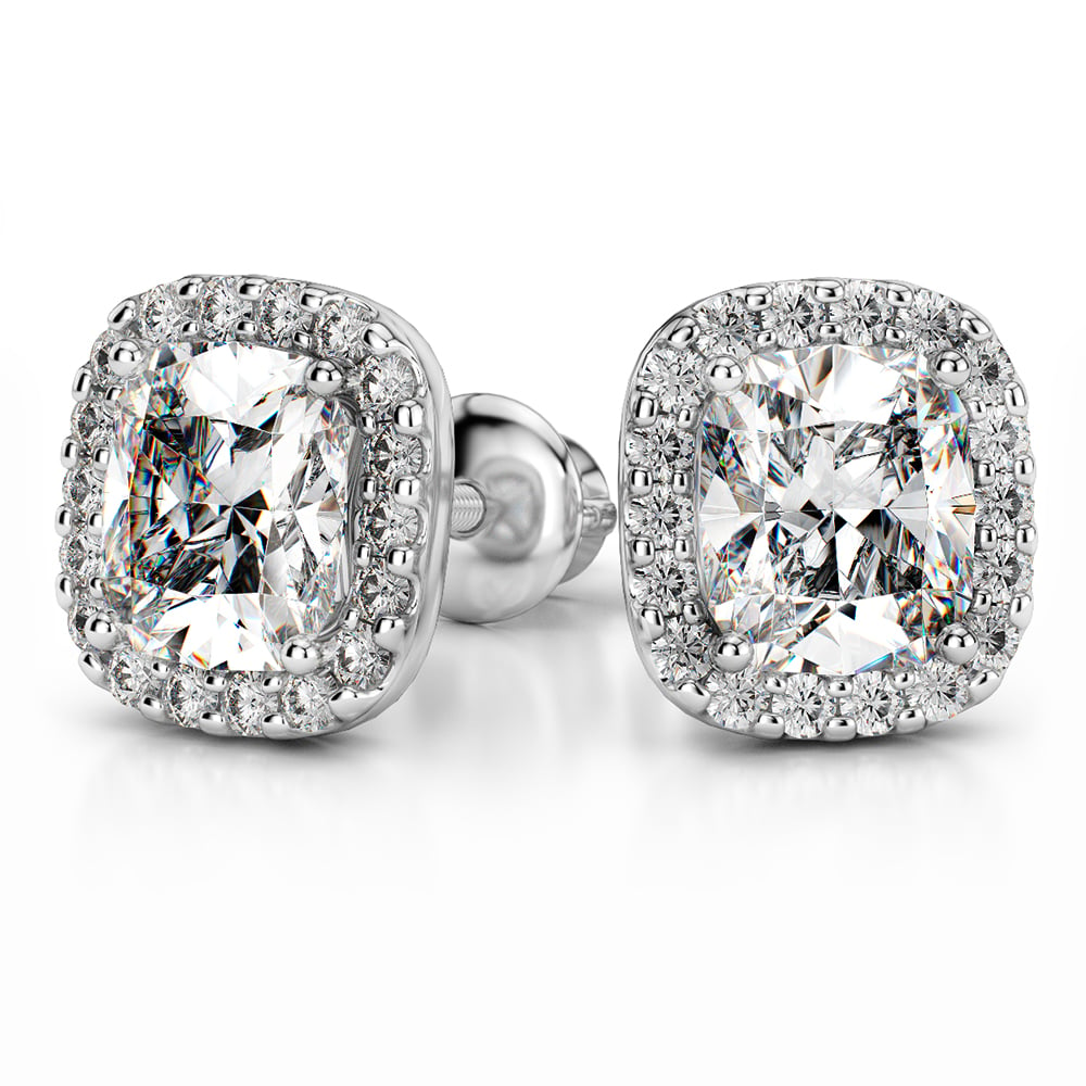 Halo Cushion Cut Diamond Earrings In White Gold (Settings) | 04