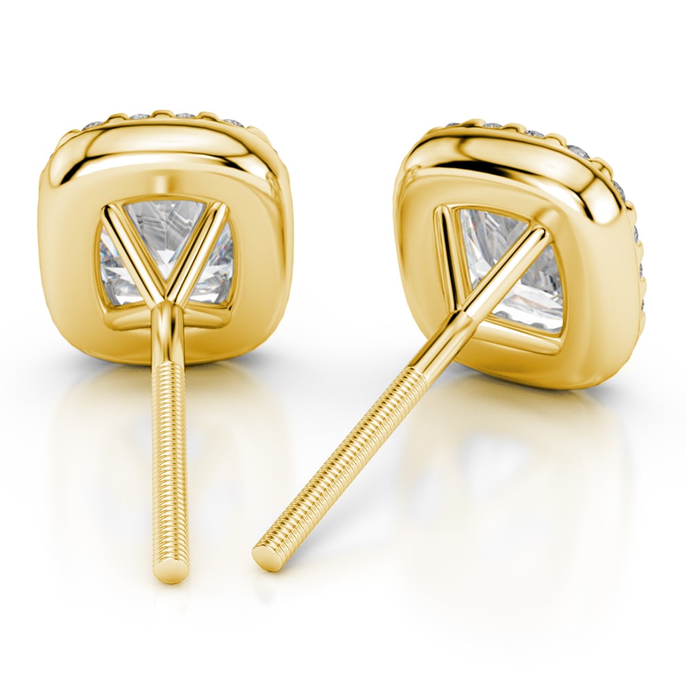 Halo Cushion Cut Diamond Earrings In Yellow Gold (Settings) | 02
