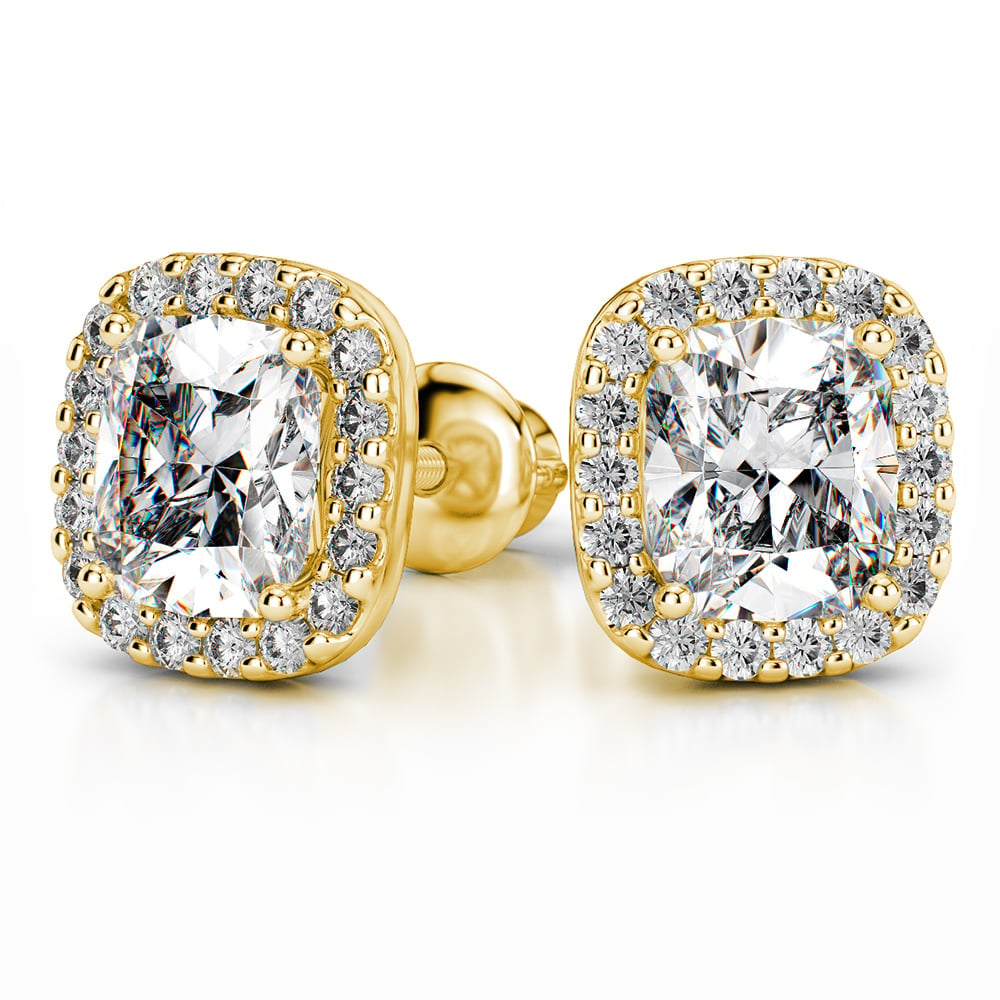 Halo Cushion Cut Diamond Earrings In Yellow Gold (Settings) | 04