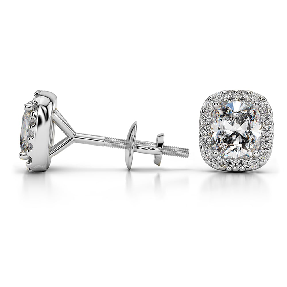Halo Cushion Diamond Earrings in Platinum (3/4 ctw) | 03