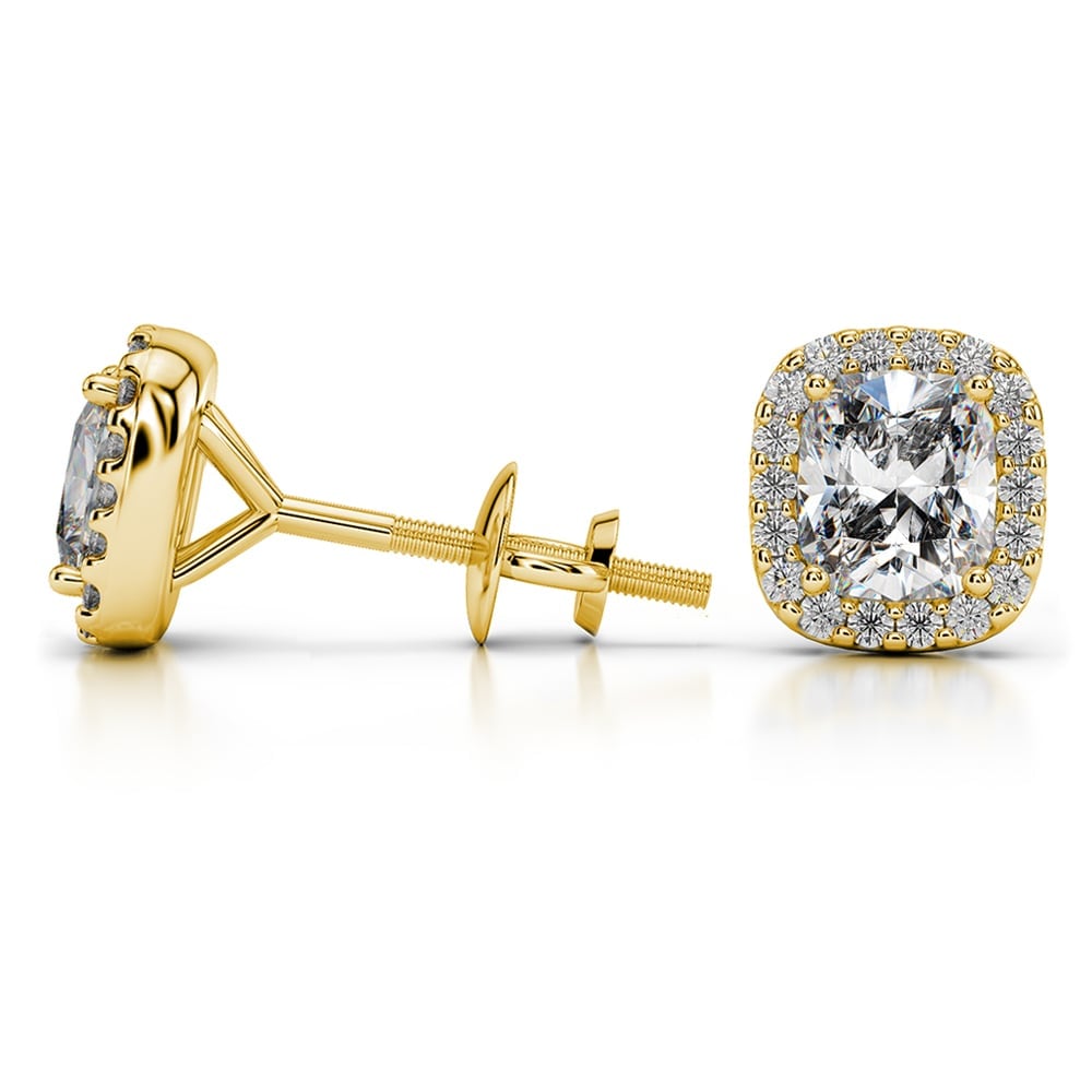 Halo Cushion Diamond Earrings in Yellow Gold (1 1/2 ctw) | 03
