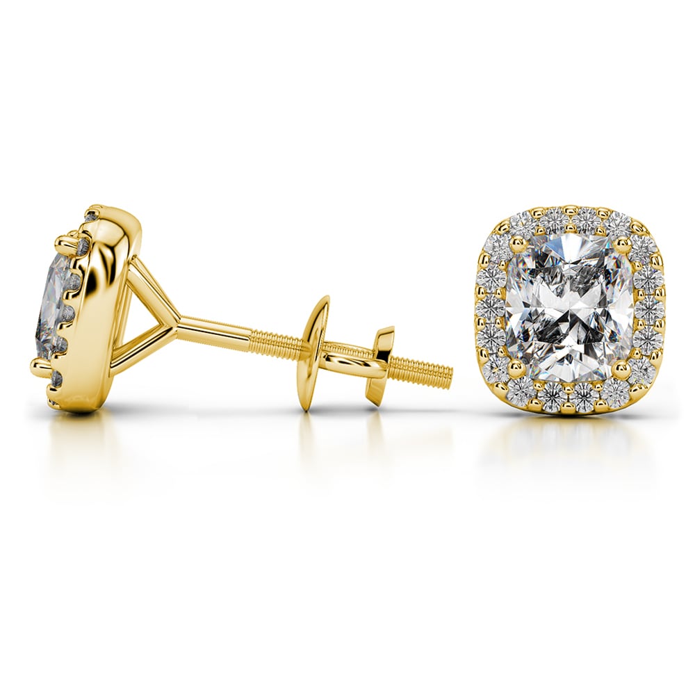 Halo Cushion Diamond Earrings in Yellow Gold (2 ctw) | 03